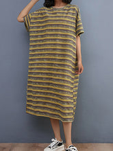 Vestido midi holgado a rayas con estilo literario y retro